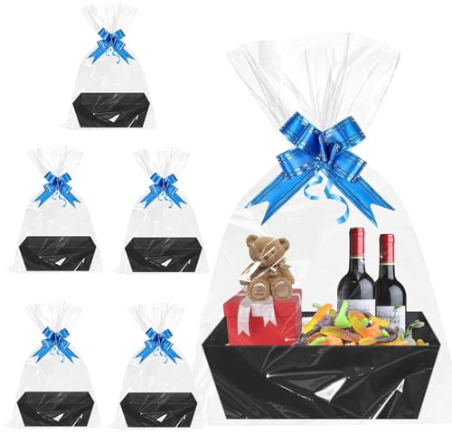6 Stück PräSentkorb Leer Pappe, 25x16.5x14cm KöRbe FüR Geschenke, Geschenkkorb Pappe mit Griffen, Präsentkorb Leer für Personalisierte Geschenkpakete, Weihnachten, Geburtstage, Valentinstag, Schwarz