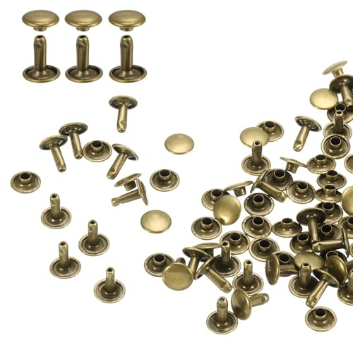 QUARKZMAN 60 Ensembles de Rivets en Cuir à Double Tête, 9X10mm Rivets Ronds Tubulaires Métal pour Fabrication de Cuir Ceinture en Tissu, Rivet à Frapper Réparation Décoration de Sacs, Bronze