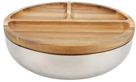 Gsycle Tazón de acero inoxidable con tapa de madera, cuencos para hornear de gran capacidad, cuencos para mezclar con tapas, juego de ensaladas, recipientes de almacenamiento de alimentos con tapas,