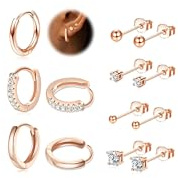 LOLIAS 7 par guldörhängen för kvinnor 925 sterling silver guld huggie ring örhängen och zirkonia-dubbar 14k 9 karat guldpläterade flera piercingar allergivänliga brosk sömnörhänge för kvinnor flickor