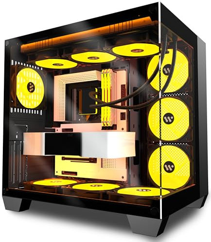 ANSAITE PC CASE ATX 6 PWM ARGB Fans Pre-Installed, Mid-Tower Gaming PC Case, Panoramic Tempered Glass Computer Case with USB 3.0,360mm Radiator Support (black) (K6)