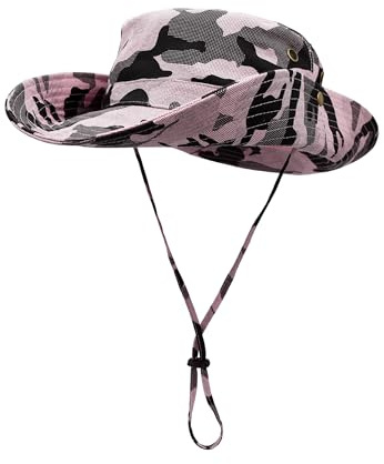 WANYING Sombrero de pescador de algodón para mujer y hombre, protección solar, para circunferencia de la cabeza de 55-62 cm, camuflaje, Camuflaje rosa claro, 55-62