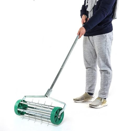 Lawn Aerator Rolling, Heavy Duty Manual Lawn Aerators, Garden Yard Rotary Spike Lawn Aerator, Garden Lawn Tool with Steel Handle