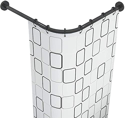 Asta per tenda da doccia ad angolo curvo, senza trapano, regolabile, nera, per bagno, cucina, spogliatoio, facile installazione e design elegante