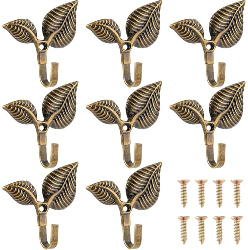 SUPERFINDINGS 8 stycken järnblad väggkrokar dekorativa klädkrokar för väggmontering vintage klädkrokar av järn för att hänga upp hattar handdukar nyckelkåpor kläder kök antik brons