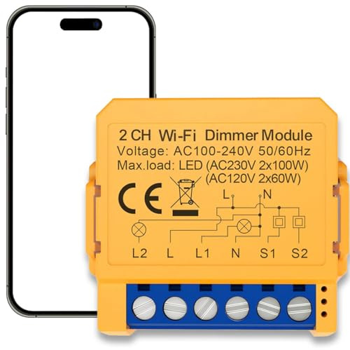 Acmerota Intelligent WLANLED 2-Gang 2-Way WiFi Smart LightDimmer Kompatibel LED & Glühbirne, Voice & App Steuerung