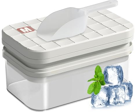 Ice Tray with Lid and Bin, 56-Grid Ice Block Maker Tray with Container and Shovel, Large Capacity Cube Making Tool for Tequila, Vodka, Cold Drinks, Sturdy Kitchen Gadget for Home,