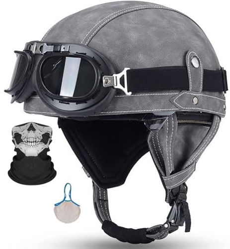 Casco Moto Vintage Semi-Aperto In ABS Con Collare Rimovibile - Casco Scodella Leggero Per Scooter/Cruiser, Fodera In Traspirante, EPS Antishock, Fibbia Rapida Unisex 55-62Cm 10,M