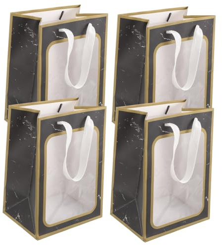 IWOWHERO 4 Stück Klarer Fensterdesign Geschenktüten Tragetaschen für Umweltfreundliche Kraftpapiertaschen mit Transparenter Sichtfenster und Stilvollem Tragegriff