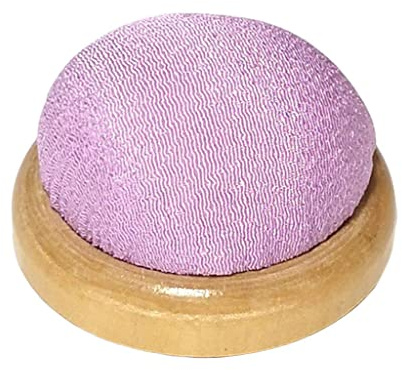 Puntaspilli con base in legno, accessori da cucito, colore viola e rosa, 7 cm