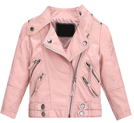 Chaqueta de cuero para niña, abrigo de moto, chaqueta de moda de primavera con cremallera para niñas y niños