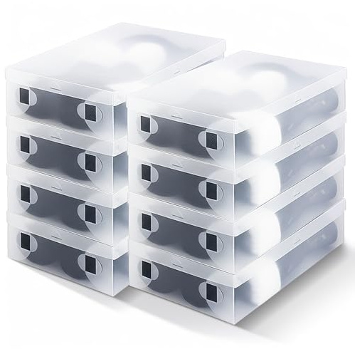 Sintuff 8 Pack Large Boot Storage Boxes with Lids for Tall Boots 20.5 x 11.8 x 4.5 Stackable Clear Plastic Shoe Organizer Container Space-saving Shoe Storage Box for Sneakers and High Heels