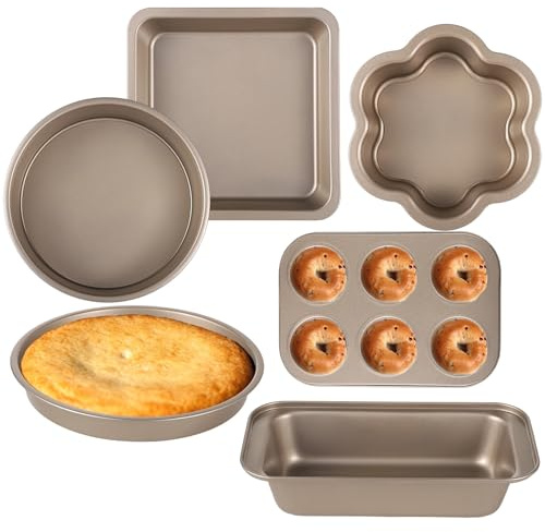 Set di 6 teglie antiaderenti in acciaio al carbonio per muffin, pizza, torte, biscotti, toast, versatili