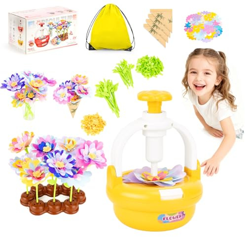 Funsland Bastelset Kinder ab 4 5 6 Jahre, DIY Blumen Basteln Mädchen,Blumengarten Spielzeug mit Aufbewahrungstasche,Stoff Blumen Bastel Set, STEM Spiele Geschenke für Mädchen 3-12 Jahre