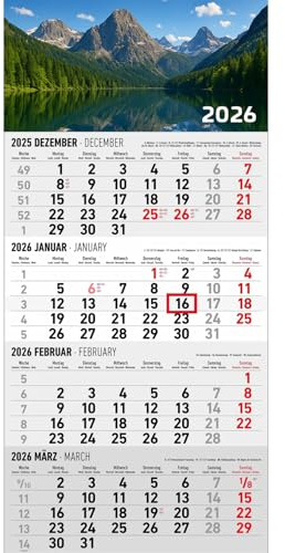 4-Monatskalender 1 Block - XL - Berge und Seen 2026