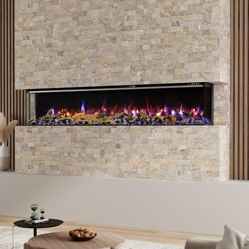 Warmiehomy Electric Fire 60inch/150cm Insert Media Wall Fireplace with APP & Remote Control, 12 LED Flame Effect & 7 Backlight Support, Child Lock & Overheat Protection