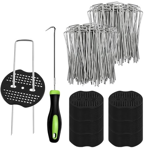 Mein HERZ Erdanker für Unkrautvlies,Bodenanke 100 Stück Erdanker+ 100 Stück Unterlegscheiben,Mit Pflückhaken,für Unkrautvlies,Für Gärten,Folien Planen,Mulch Und Kunstrasen,Camping,Reisen