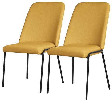 ML-Design Esszimmerstühle 2er Set Senf, Küchenstühle mit Stoffbezug und Stahlgestell, Wohnzimmerstuhl mit Rückenlehne, Polsterstühle für Esszimmer & Küche, Gepolsterte Stühle Ergonomischer Sessel