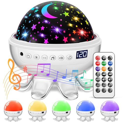 White Noise Machine Baby with Night Light Projector,30 Soothing Music& 31 Colour& 4 Films Sound Machine for Sleeping,Timer+Remote+360°Rotate Dimmable Kids Night Light,Baby Shower Gifts|Sensory Toys
