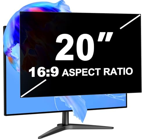 LUSA DESIGN 20 Inch Computer Monitor Privacy Screen Filter | 16:9 Aspect Ratio, Eye Protection Anti Glare Shield, Removable Blackout Anti Spy Desktop Security Private Filter Protector