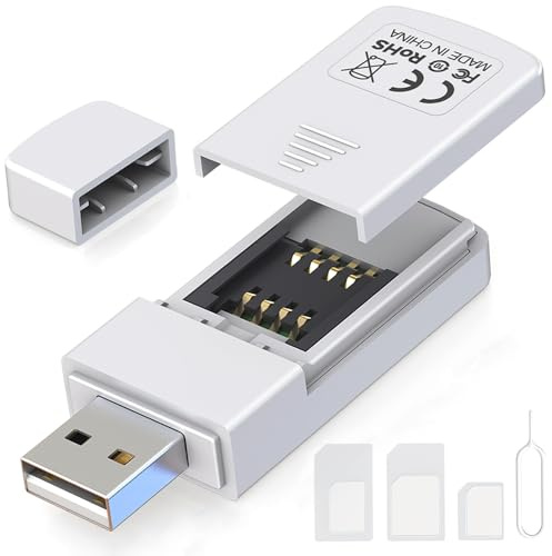 SIM Card Reader - Nano Micro Standard USB SIM Card Adapter with Eject Pin for Windows PC Laptop, Read Edit Copy Contacts SMS Messages Nano SIM Adapter Reader for SIM Memory Card Backup Management