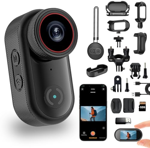 RUDTAR 4K Action Camera Vlogging Camera Small Pov Body Cam Pocket Camera | 4K | Connect to APP | Waterproof Case | 1.47in Screen | 32GB SD Card | 85 Mins Work | Thumb Action Camera for Motorbike