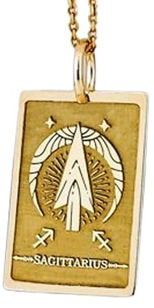 LKBEADS Collar con colgante en relieve del signo zodiacal Sagitario, hecho de plata de ley 925 con baño de oro, cadena de eslabones de 45 cm (18), dije rectangular |LK_EMBO_00393