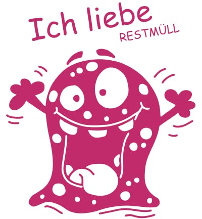 Mülltonnen Aufkleber Mülleimer Müllfresserchen Reste Rike für die Resttonne, Sticker, 83-300104, Größe: 33,8 x 28,0 cm, Kontur geschnitten, Hintergrund freigestellt, Farbe anpassbar