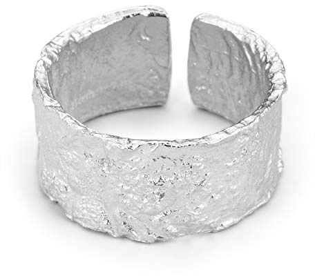 Springlight ✦ Weihnachtsgeschenke für Frauen S925 Sterling Silber Silber Herr Der ring Breit Ringe Unregelmäßige Oberfläche Gold Silberfolie Breiter Ring öffnen Ringe Frauen Schmuck.(Silber)