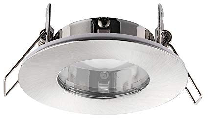 National Lighting SPECULO Ultra Slim Compact Brushed Chrome Fire Rated Downlight Recessed LED GU10 Round Spotlight Ceiling Light for Bathroom, Shower, Kitchen IP65 Rated