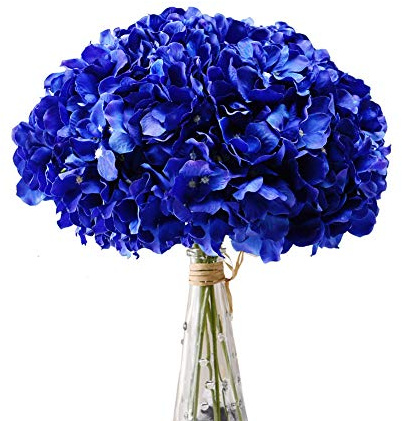 AVIVIHO Flores artificiales de hortensias de color azul real, 10 unidades, flores de seda de hortensias sintéticas, flores de seda con tallos para bodas, fiestas, centros de mesa, decoración del hogar