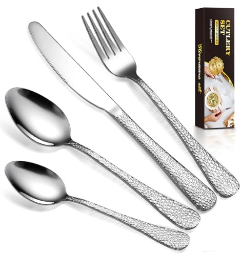Home Safety Silber Besteck Set, 24-teiliges Besteckset mit Messer Gabel Löffel, Gemischte Tafelbesteck Set aus Edelstahl Hochwertige Spiegelpoliertes Design, Spülmaschinenfest