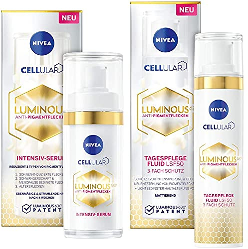 NIVEA Cellular Luminous 630 Anti-Pigmentflecken Intensiv-Serum (30ml) & Cellular LUMINOUS 630 Anti-Pigmentflecken Tagespflege Fluid, 40 ml, feuchtigkeitsspendendes Anti-Pigmentflecken Fluid mit LSF 50