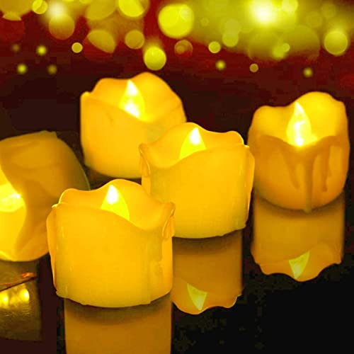 WAWORIO LED Teelichter, 12er Set mit Timer, Flammenlose LED Kerzen, Batteriebetrieb, Echter Flammeneffekt, Gelb, Kunststoff