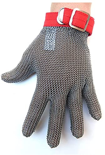 CXKJP Gants Anti-coupures Gants Résistants Aux Coupures De Boucher en Acier Inoxydable, Gants De Chaîne en Métal De Travail De Sécurité D'abattoir avec Dragonne Réglable (Size : XL/A Pack of One)