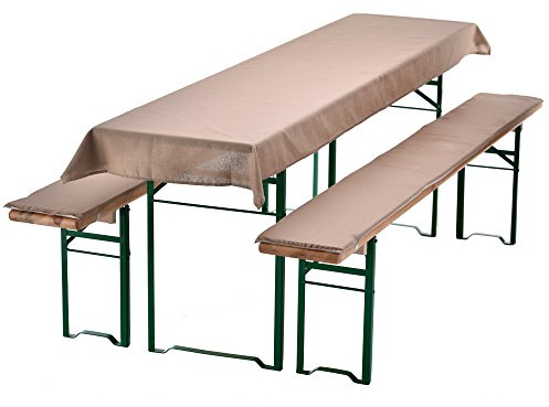 DILUMA | Bierbankauflagen Set Beige | 1x Tischdecke 240x70 cm für 220x50 cm Biertische und 2X gepolsterte Bierbankauflage 220x25 cm | Auflagen Set für Bierzeltgarnitur | Gepolstert, ÖkoTex100