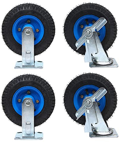LIGUOYI Schwerlast Gummi Lenkrollen Luftreifen Rollen, Ø 200mm 250mm - 115 × 100mm Platte Mit Bremse 2 Bockrolle + 2 Lenkrolle, 400/600Kg Gesamtkapazität, Mit Anzhuang Schraube - Industrial Wheel