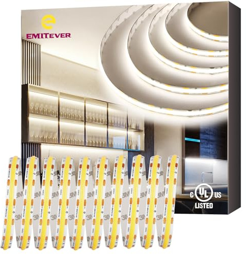 EMITEVER COB LED Strip Lights Neutral White 32.8ft, 4000K Ra 90+ Tape Light Premium High Density, 24V, 300+Lumens/ft, 4800LEDs/Spool, 3W/ft, UL Listed 5 Year Warranty (Power Supply Sold Separately)
