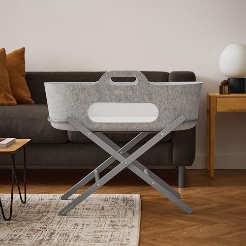 Snuz Baskit Babykorb mit Matratze & Ständer, leichtes Stubenwagenset für Neugeborene bis 6 Monate, stilvolles & vielseitiges Design für Zuhause oder Reisen, Hellgrau & Taube