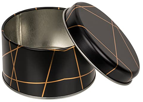 Runde Blechdose Design Golden Stripes - schwarz/gold - Ø 8,5 x 5 cm - Schmuck Aufbewahrung