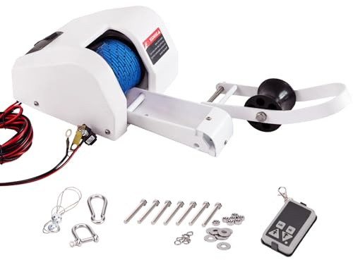 12V Up to 35 LBS Electric Marine Anchor Winch, Saltwater Boat Anchor Windlass Kit, Heavy Duty Towing Winches for Fishing Boat Pontoon Boat (White, 35 LBS)