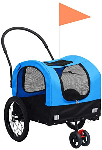 Chusui 2-in-1 Tier-Fahrradanhänger und Jogger, Hundeanhänger, Hundewagen, Hundefahrradanhänger, Comfort Wagon, Fahrrad Anhänger Tier, Fahradanhängerrad, Blau und Schwarz