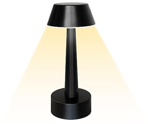 UMEXUS Cordless Small Table Lamps Rechargeable Battery Operated 3-Way Touch Dimmable Metal Portable Mini Lamp Bedside Night Light for Bar, Restaurant, Dinner, Outdoor, Home Decor Black