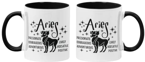 Super Lemon Tazza con segni zodiacali dell'Ariete, bicolore nero all'interno e manico, tazza in ceramica da 325 ml con segni zodiacali astrologici