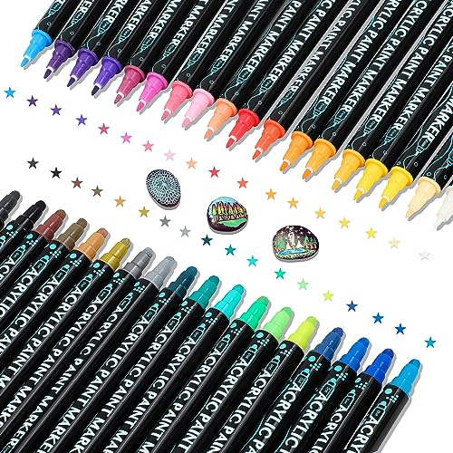 MOEMOE BABY Marker Stifte Acrylstifte für Steine, 36 Farben Dual Tip Wasserfest Multimarker Steine Bemalen Stifte für Holz, Papier, Kunststoff, Keramik, Glas, Leder und Leinwand für Kinder Erwachsene