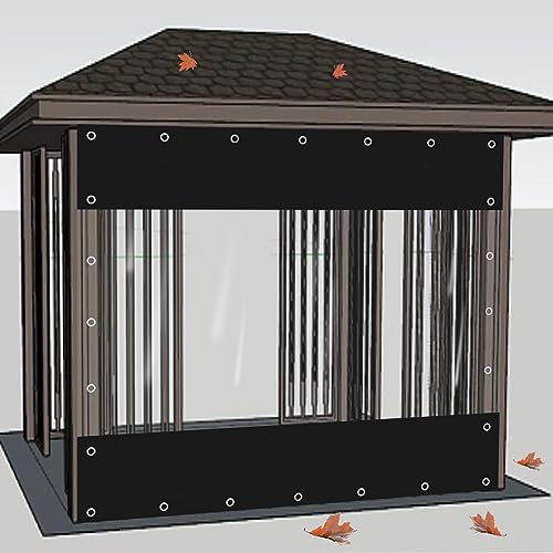 KOOEIN Klare Plane Seitenwände-wasserdichte Plane Vorhänge-PVC Vorhänge mit Ösen-Kunststoffplanen-Paneele für AußEnbereich SpleißPlanen-Transparente Markise,Schwarz-0,5mm-Laube,W×H-1.6×2m/5.2 * 6.6ft