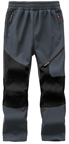 HFDWYJ Gefütterte Hose Kinder Skihose Softshellhose Gefüttert Thermohose Kinderarbeitshose Kinder Winddichte Winter Schneehose Jungen Mädchen Wanderhose Grau S