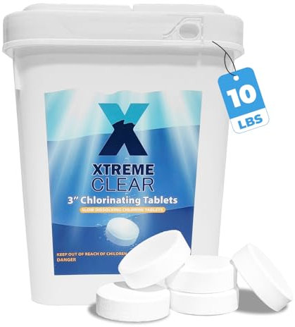 Xtremeclear 3-Inch Chlorine Tablets 99% Pure Tri-Chlor for Swimming Pools Above Ground, InGround, Spa, Hot Tub 10lbs Bucket - Individually Wrapped Stabilized Sanitizer Slow Dissolving