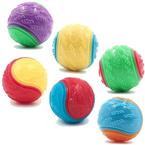 VISCAL 6Pcs Squeaky Rubber Dog Balls for Teeth Cleaning, Puppy Chew Toys & Training Balls - Durable Interactive Dog Toys for Small Medium Dogs (6.5cm, 6 Colors)