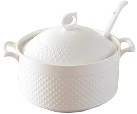 SIULAS Zuppiera in Ceramica con zuppa, zuppiera in mestolo con Coperchio, pentola in Porcellana per la Decorazione Bianca della Cucina del Ristorante,Bianca,3600ml